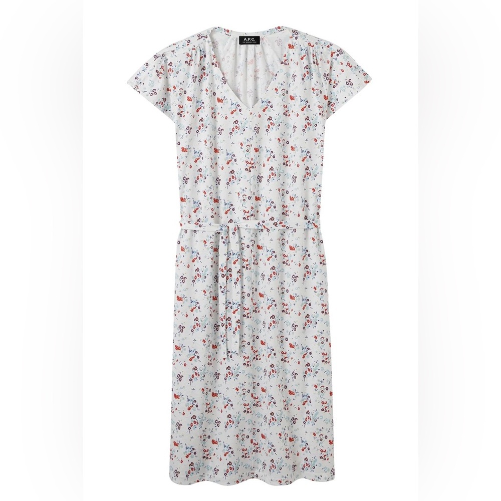 A.P.C. Paris Floral Print White 100% cotton oversized summer short sleeve dress